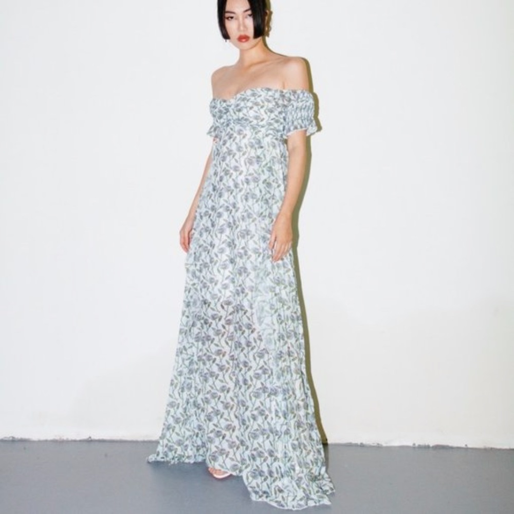 Foxiedox Printed Bardot Maxi Dress Size S - Picture 5 of 16